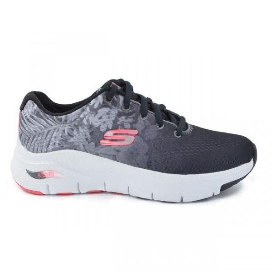 Naiset Skechers Kavelykenka | Skechers 149728 Archfit Tennari, Musta/Valk/Pinkki