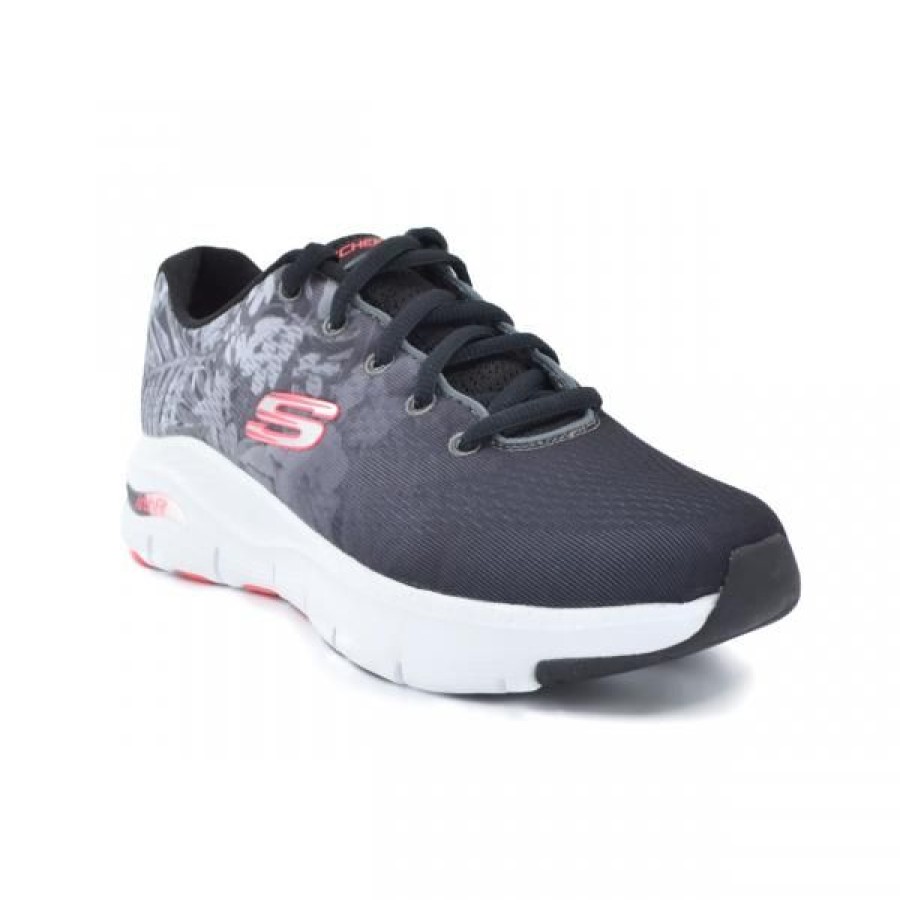 Naiset Skechers Kavelykenka | Skechers 149728 Archfit Tennari, Musta/Valk/Pinkki